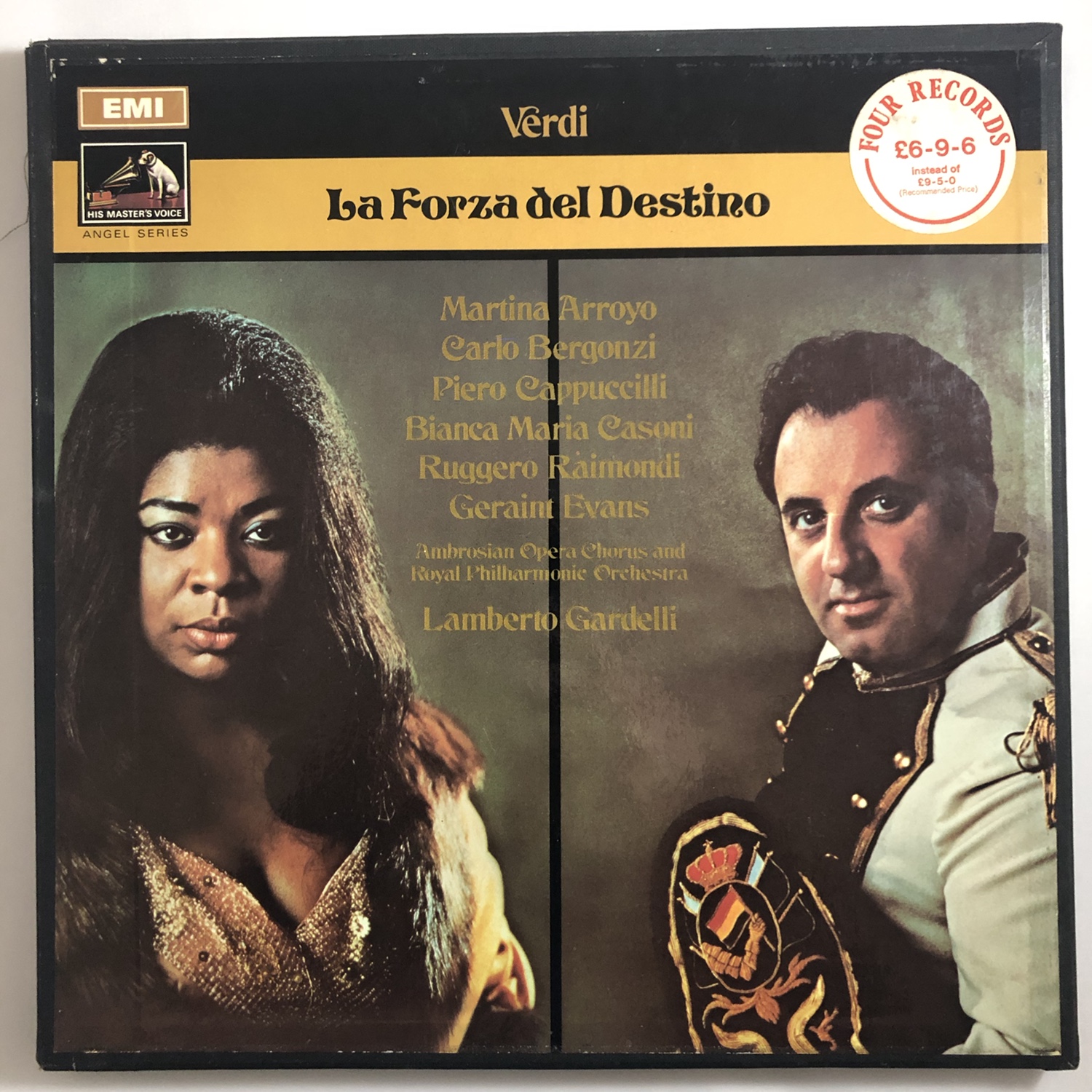 EMI Angel 4 LP box set SLS 948/4: Verdi La Forza del Destino / Arroyo /  Bergonzi / Gardelli / RPO / Ambrosian Opera Chorus